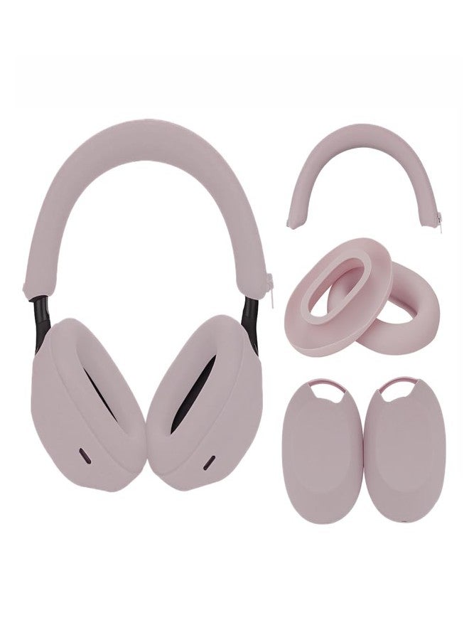 Adhiper 3Sets Silicone Sweat Case Cover for Sony WH-1000XM5 Headphones, XM5 Covers Accessories Silicone Ear Pads Covers & Headband Cover & Ear Cups Protector, Washable & Sweatproof - Smoky Pink
