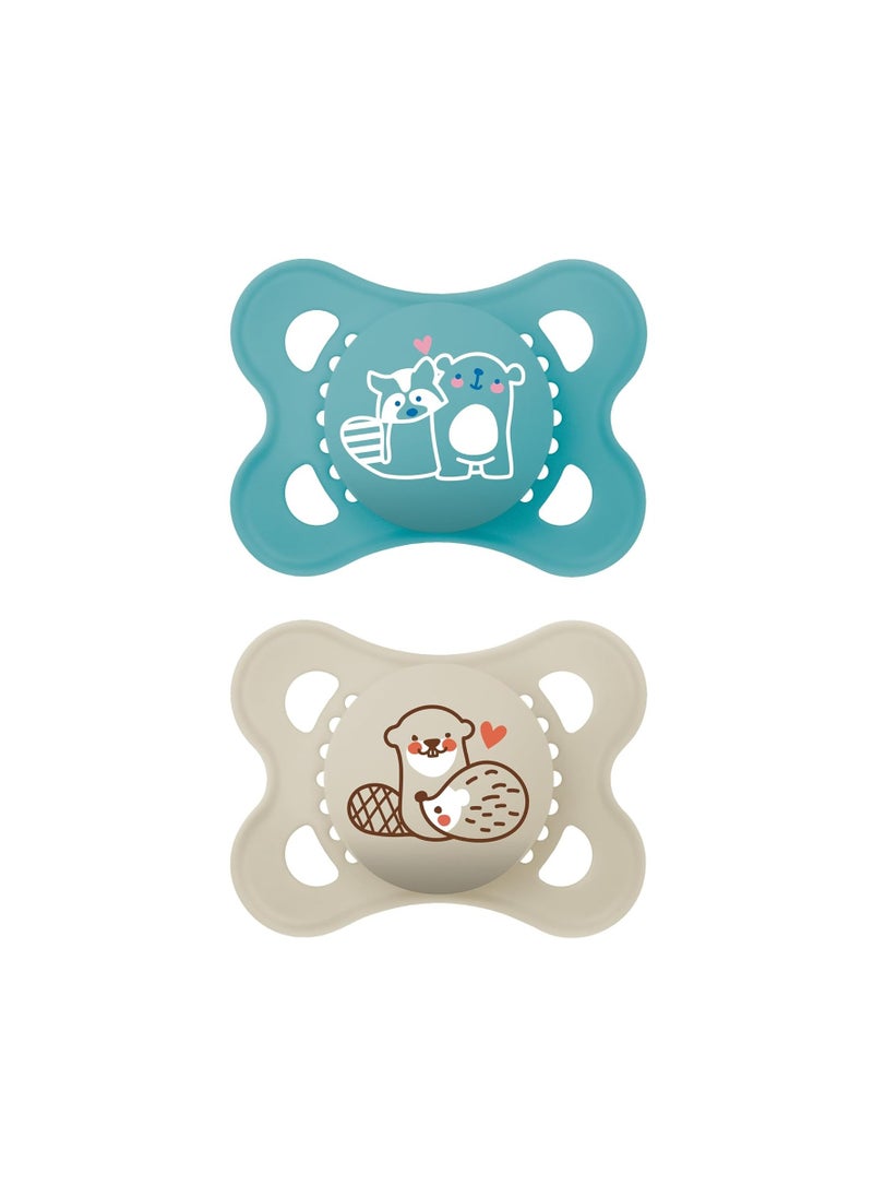 MAM MAM Original Matte Baby Pacifier, Nipple Shape Helps Promote Healthy Oral Development, Sterilizer Case, Boy, 0-6 (Pack of 2)  - Image 1