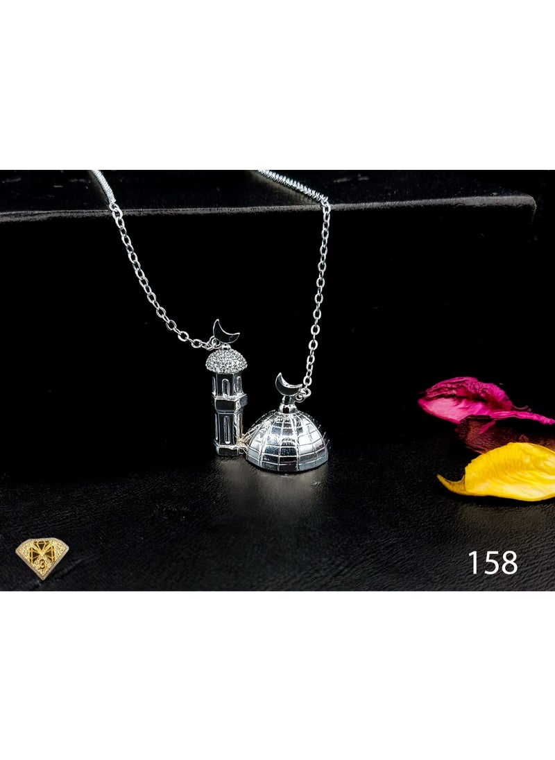 3Diamonds Platinum-Plated Mosque Necklace with Crescent Moon Pendant – Elegant & Spiritual  - Image 1