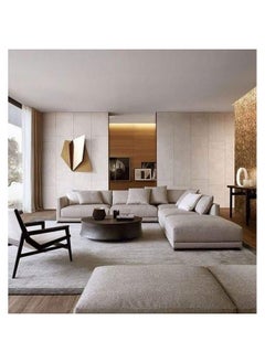Al Home 3 Seater Swedish Wood And Linen L-shape Sofa - Beige 280x75x95 cm  - Image 1