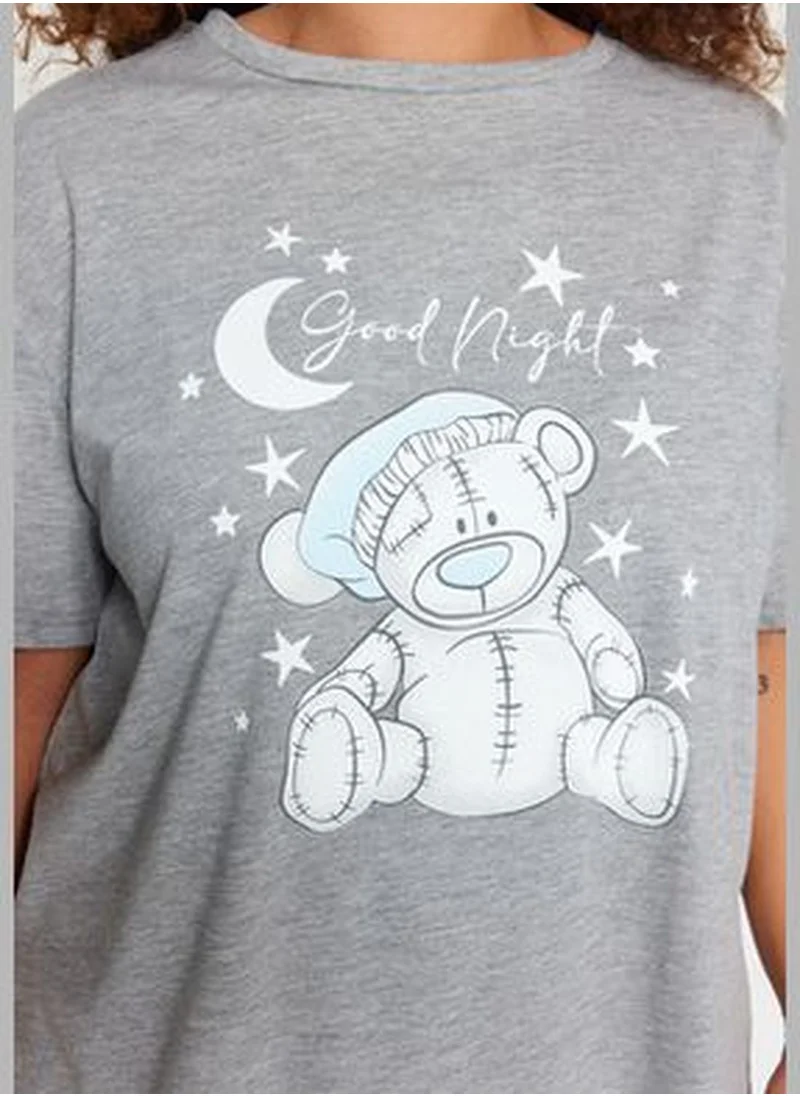 trendyol Gray Printed Knitted Pajamas Set TBBAW24AI00020