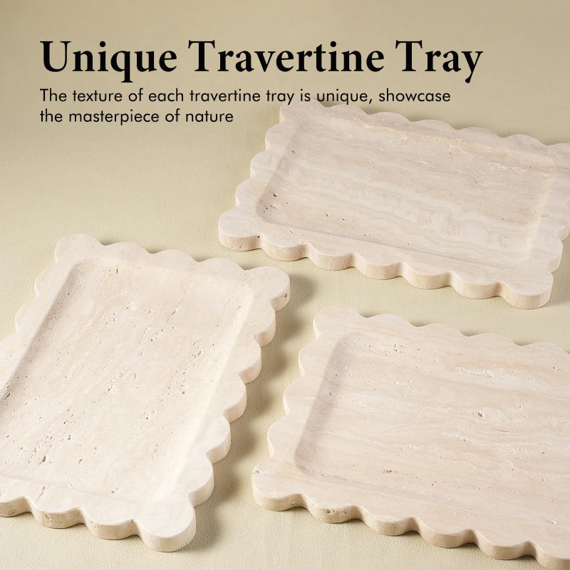 Koville Scalloped Marble Tray, 11"x8" Natural Marble Vanity Tray for Countertop Bathroom Kitchen Dresser, Natural Stone Tray for Jewelry Perfume Home Decor, Decorative Catchall Trays - Image 5
