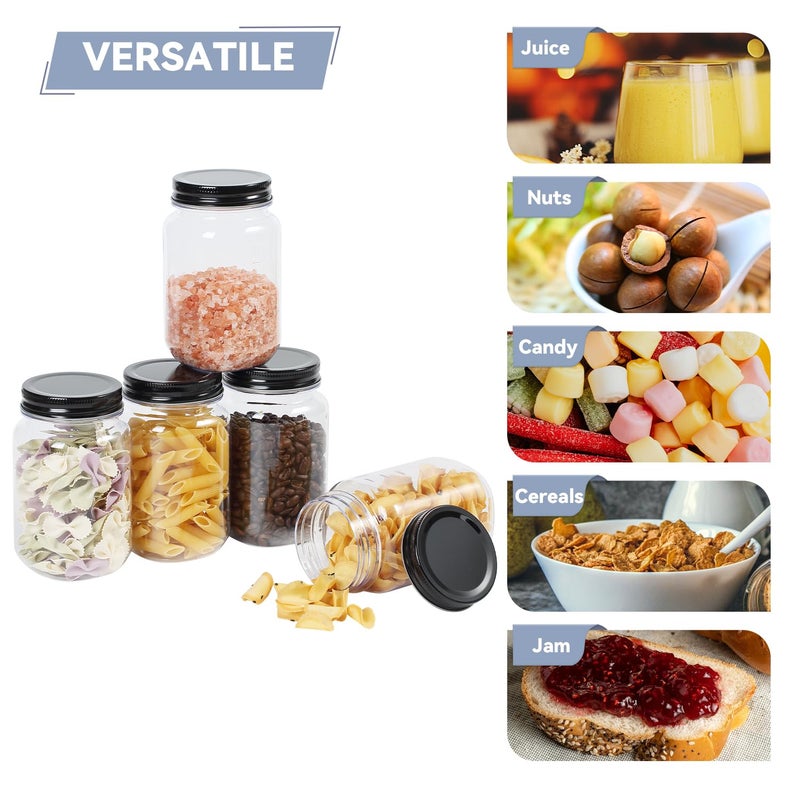 novelinks 16 oz Plastic Mason Jars with Lids, Refillable Clear Plastic Jars with Lids 16oz & Reusable Empty Storage Containers with Lids (Black,8 Pack) - Image 4