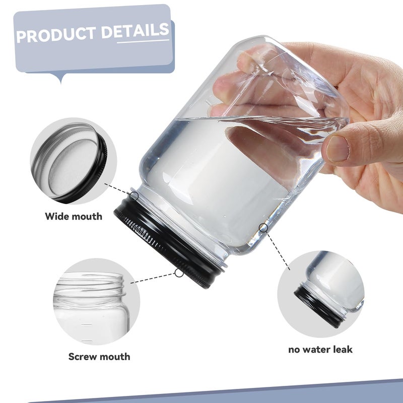 novelinks 16 oz Plastic Mason Jars with Lids, Refillable Clear Plastic Jars with Lids 16oz & Reusable Empty Storage Containers with Lids (Black,8 Pack) - Image 3