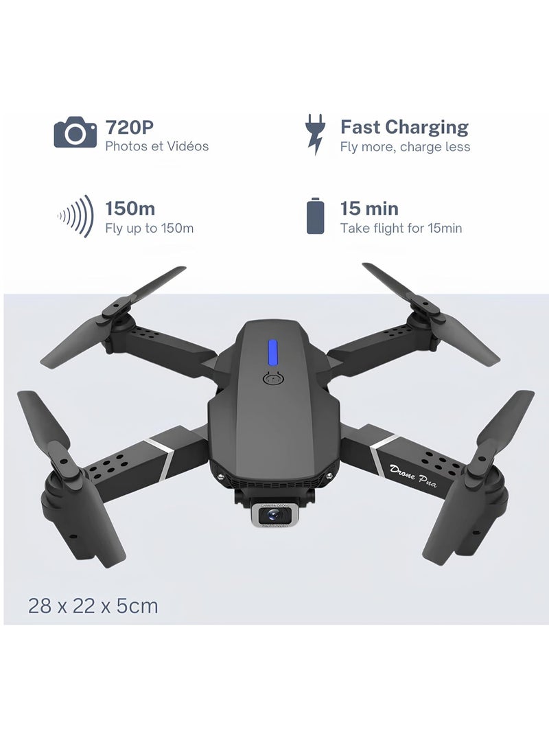 E88 Drone with HD Camera  Black Screen on Remote Control WiFi Live Photo Video Foldable for Kids and Adults - Image 1