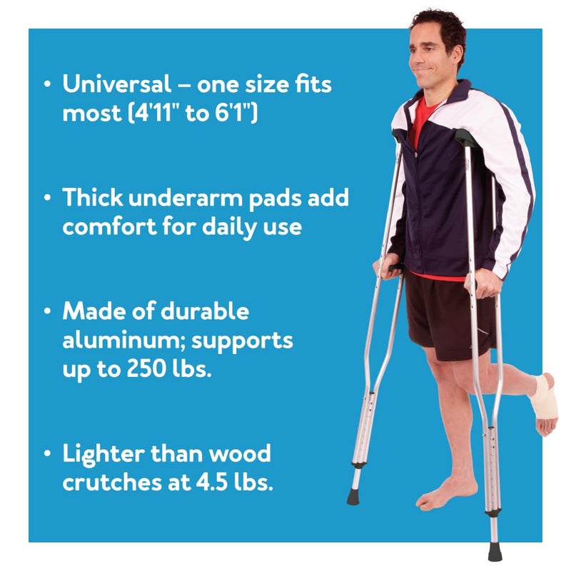Carex Folding Aluminum Under Arm Crutches for Adults 4'11" to 6'1", 2 Lightweight Crutches Included, Universal for Walking, Walking Aid for Kids, Adults & Seniors, Includes Padded Underarm Cushions - Image 3