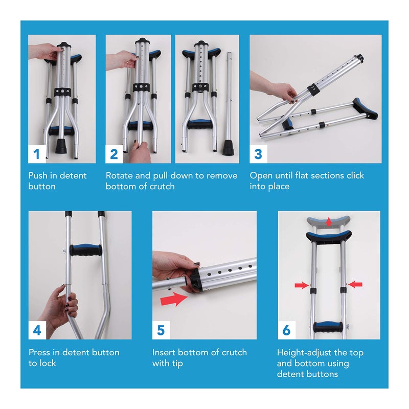 Carex Folding Aluminum Under Arm Crutches for Adults 4'11" to 6'1", 2 Lightweight Crutches Included, Universal for Walking, Walking Aid for Kids, Adults & Seniors, Includes Padded Underarm Cushions - Image 4