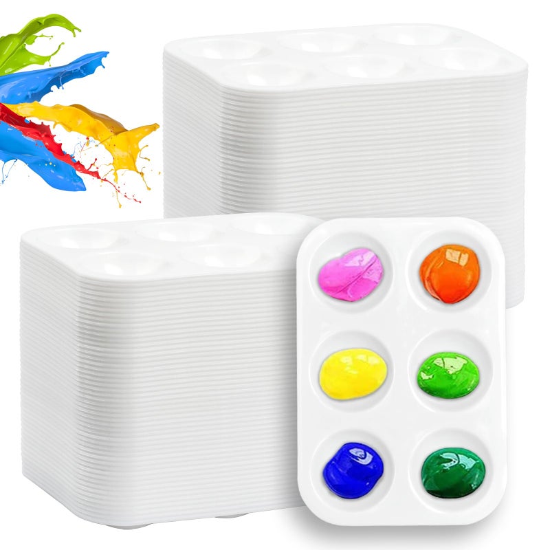 LYHLYA 100PCS Paint Tray Palettes Plastic Paint Pallets Watercolor Palette Painting Tray for Painting Party, DIY Craft and Art Painting - Image 1