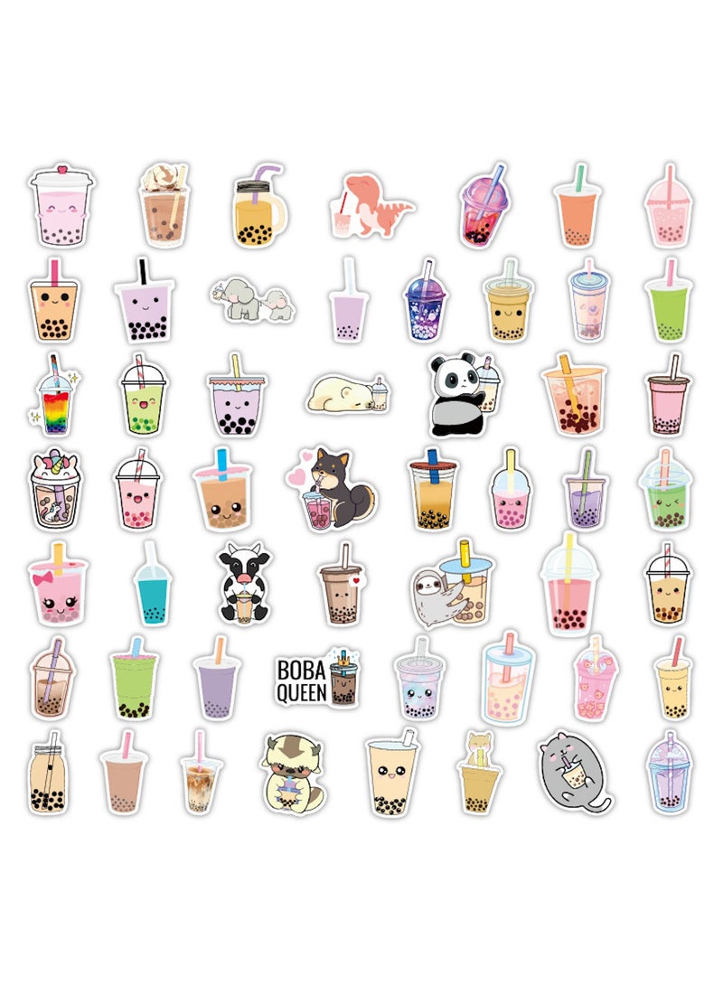 ملصقات بوبا 100 قطعة من ملصقات شاي الفقاعات كاواي وملصقات مشروب الشاي والحليب ملصقات فينيل لطيفة وهدايا ملصقات جمالية حزمة ملصقات زجاجة مياه للمراهقات والفتيات والأطفال - Image 3