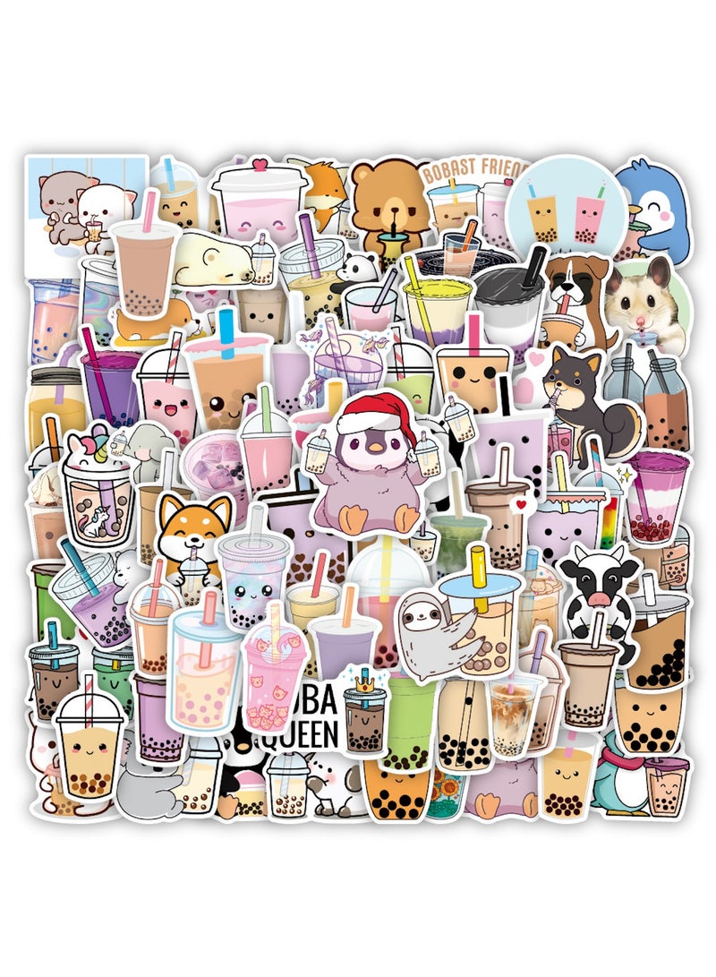 ملصقات بوبا 100 قطعة من ملصقات شاي الفقاعات كاواي وملصقات مشروب الشاي والحليب ملصقات فينيل لطيفة وهدايا ملصقات جمالية حزمة ملصقات زجاجة مياه للمراهقات والفتيات والأطفال - Image 5