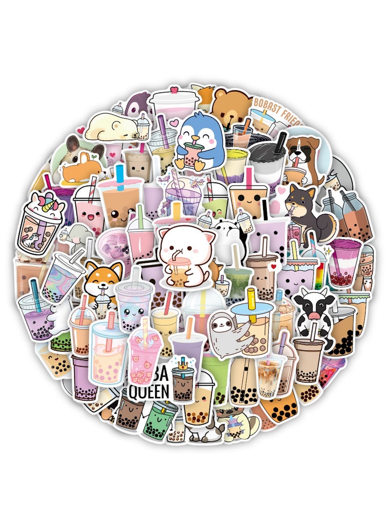 ملصقات بوبا 100 قطعة من ملصقات شاي الفقاعات كاواي وملصقات مشروب الشاي والحليب ملصقات فينيل لطيفة وهدايا ملصقات جمالية حزمة ملصقات زجاجة مياه للمراهقات والفتيات والأطفال - Image 1