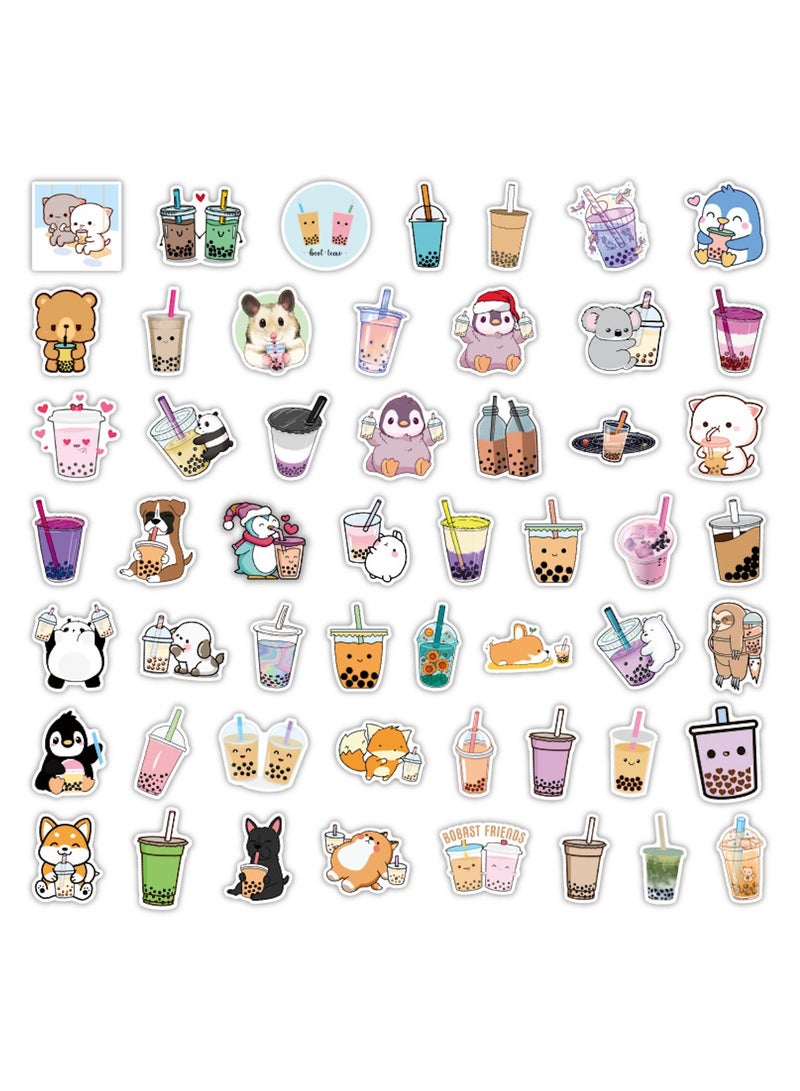 ملصقات بوبا 100 قطعة من ملصقات شاي الفقاعات كاواي وملصقات مشروب الشاي والحليب ملصقات فينيل لطيفة وهدايا ملصقات جمالية حزمة ملصقات زجاجة مياه للمراهقات والفتيات والأطفال - Image 2