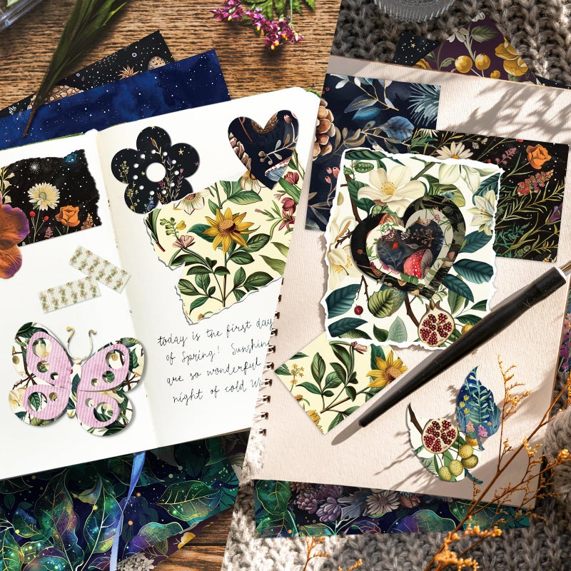 PIGBIT 12 Sheets Fantasy Forest Botanical Scrapbook Paper Set 6" x 6" â€“ Vintage Floral Mushroom Nature Craft Paper for Journaling, Decoupage, Origami, Card Making, DIY Art Projects - Image 4