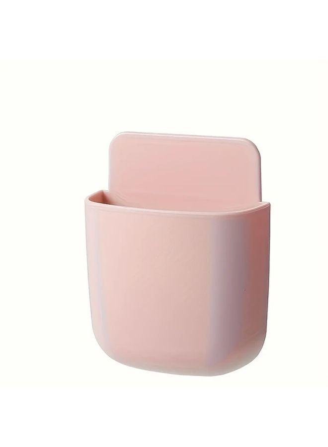 Pink Wall Mounted Sticky Plastic Box Organizer For Phone Remote Control Home Storage - Image 1