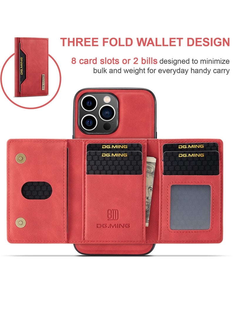 UNBLACK Wallet Case for Apple iPhone 15 Pro, DG.MING Premium Leather Phone Case Back Cover Magnetic Detachable with Trifold Wallet Card Holder Pocket (Red)  - Image 4