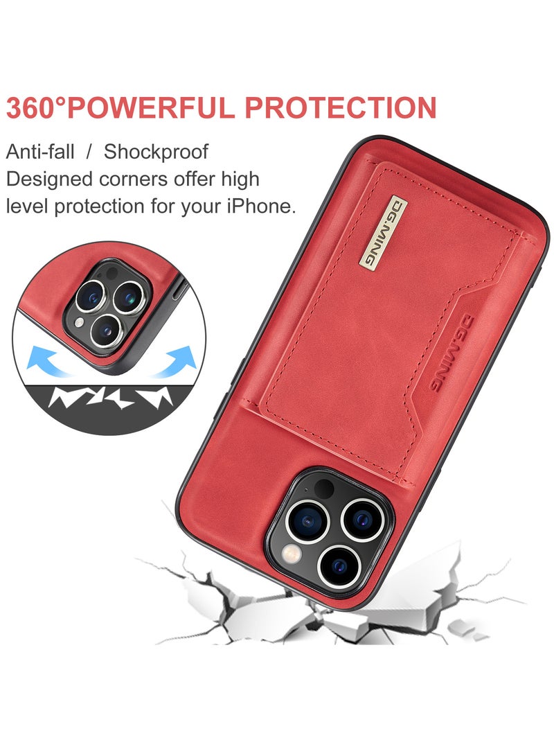 UNBLACK Wallet Case for Apple iPhone 15 Pro, DG.MING Premium Leather Phone Case Back Cover Magnetic Detachable with Trifold Wallet Card Holder Pocket (Red)  - Image 5