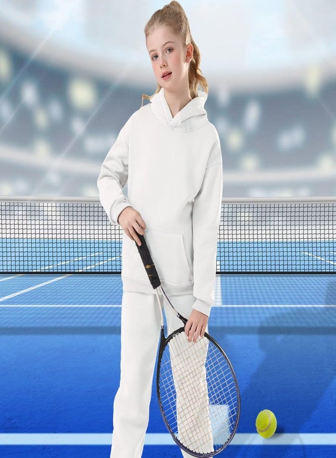 DHSPKN Girls Boys 2 Piece Tracksuit Athletic Sweatsuits Sets Hooded Sweatshirt and Jogger Sweatpants Clothing Sets for Kids, White, 8-9 Years - Image 2