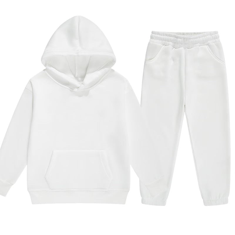 DHSPKN Girls Boys 2 Piece Tracksuit Athletic Sweatsuits Sets Hooded Sweatshirt and Jogger Sweatpants Clothing Sets for Kids, White, 8-9 Years - Image 1