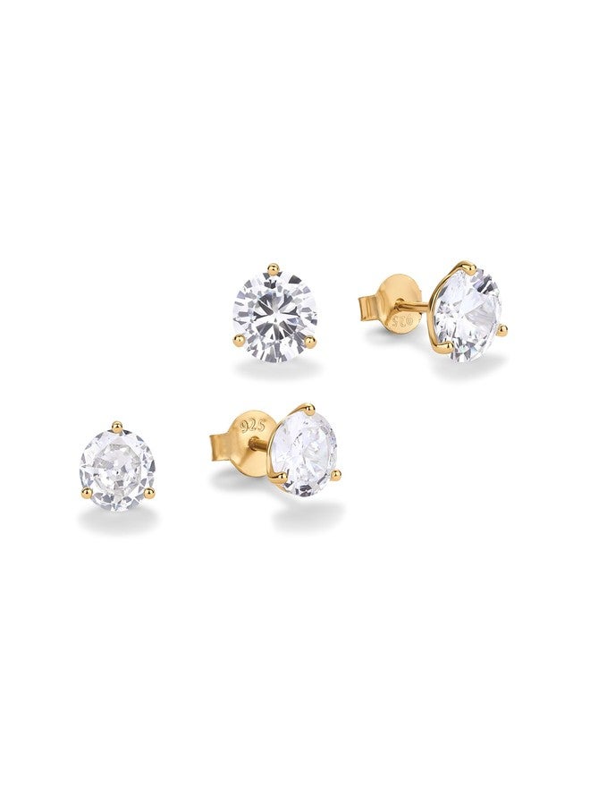 PAVOI 14K Yellow Gold Plated 925 Sterling Silver Cubic Zirconia Stud Earrings for Women Round 6mm - Image 3
