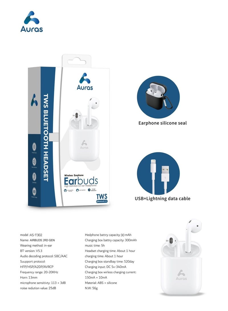 AUras Bluetooth in-ear headphone with charging case white - Image 1