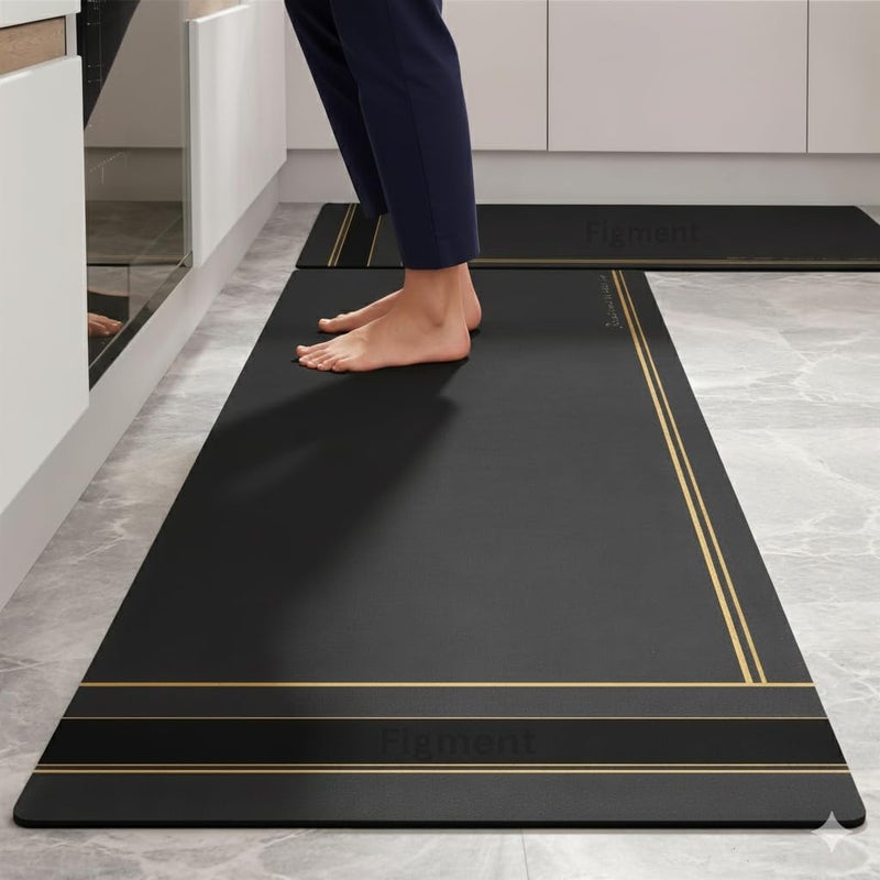 FIGMENT 2 Pcs Kitchen Mats - Waterproof Memory Foam Standing Desk Floor Mat Non Slip Rugs, Comfort Runner Rug Floor Carpets for Kitchen Home Office, Sink & Laundry(118 * 38 cm, 58 * 38 cm) - Image 3