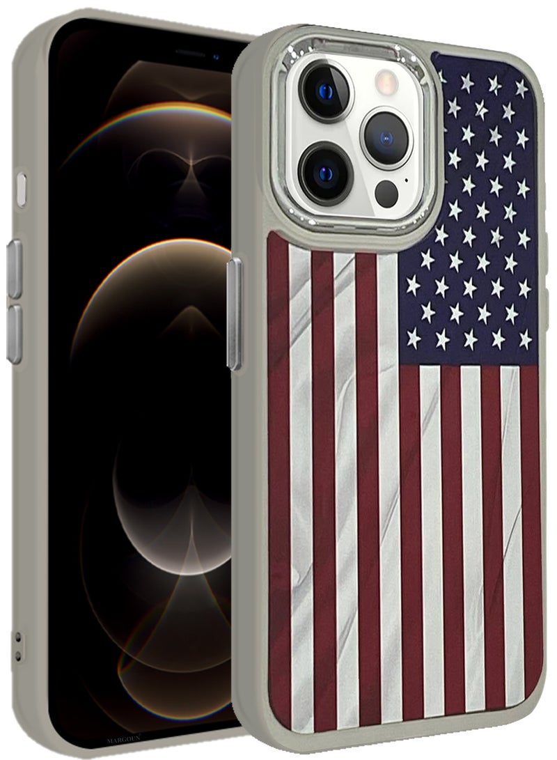 For iPhone 12 Pro Max Case Hard PC Protective Cover – Slim Shockproof Back Cover with Raised edges Camera Protection - American Flag Titanium - Image 1