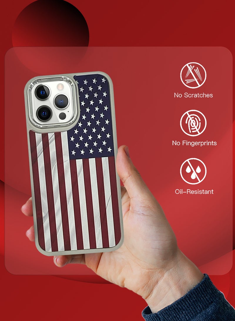 For iPhone 12 Pro Max Case Hard PC Protective Cover – Slim Shockproof Back Cover with Raised edges Camera Protection - American Flag Titanium - Image 4