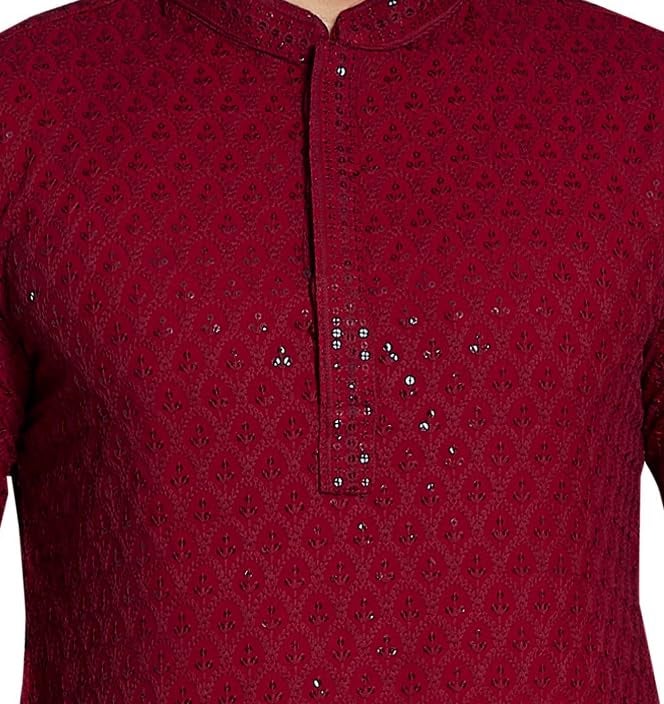 DIVISIVE Men's Sequince Embroidered Cotton Blend Slim Fit Kurta Pyjama Set (DKRT22_M_Maroon) - Image 5