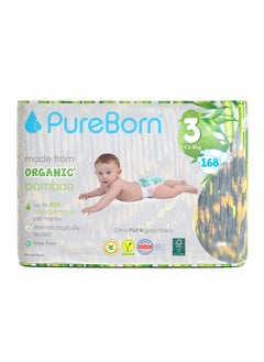 PureBorn Organic Diaper Size 3 Eco-Friendly Bamboo Diaper 5.5-8 Kg Bundle Pack 168 Diapers  - Image 1