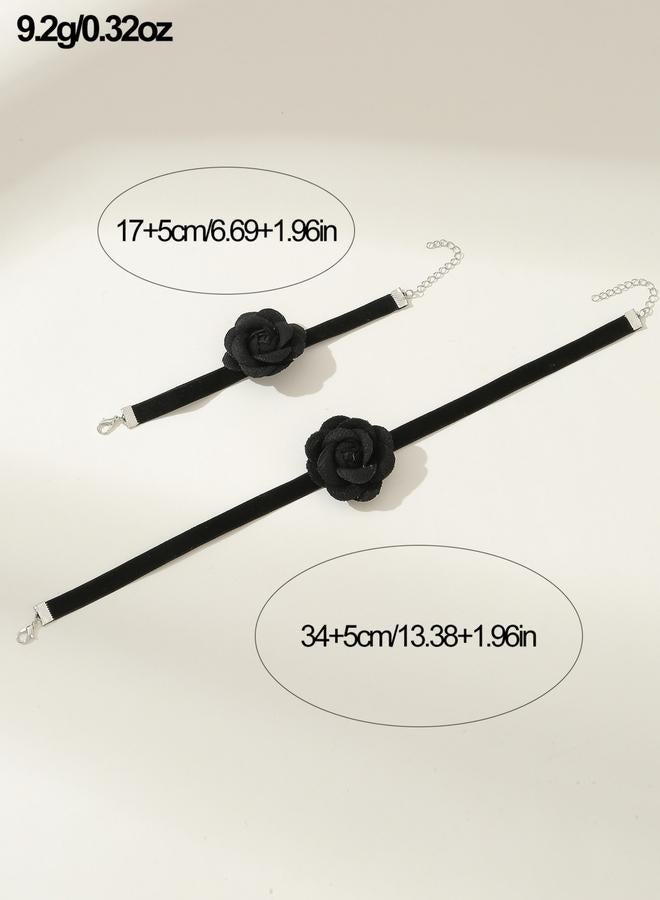 Take Two Pack of 2 - Black Flower Choker Necklace and Bracelet - Image 5