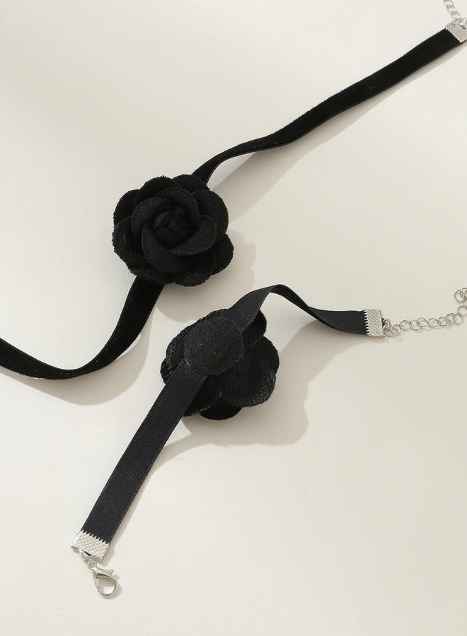 Take Two Pack of 2 - Black Flower Choker Necklace and Bracelet - Image 4