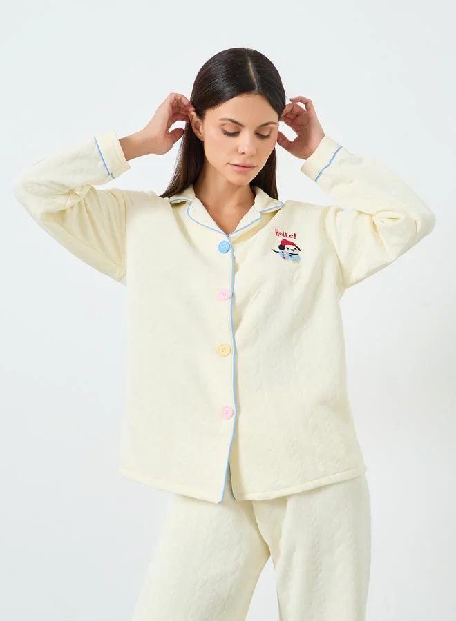 Styli Cable Knit Long Sleeve Shirt and Pyjama Set