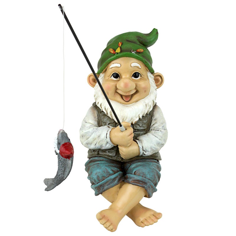 Design Toscano Ziggy with Fishing Pole Garden Gnome Indoor/Outdoor Shelf Sitter Statue, 9 Inch Tall, Cast Stone Resin, Full Color Finish - Image 2