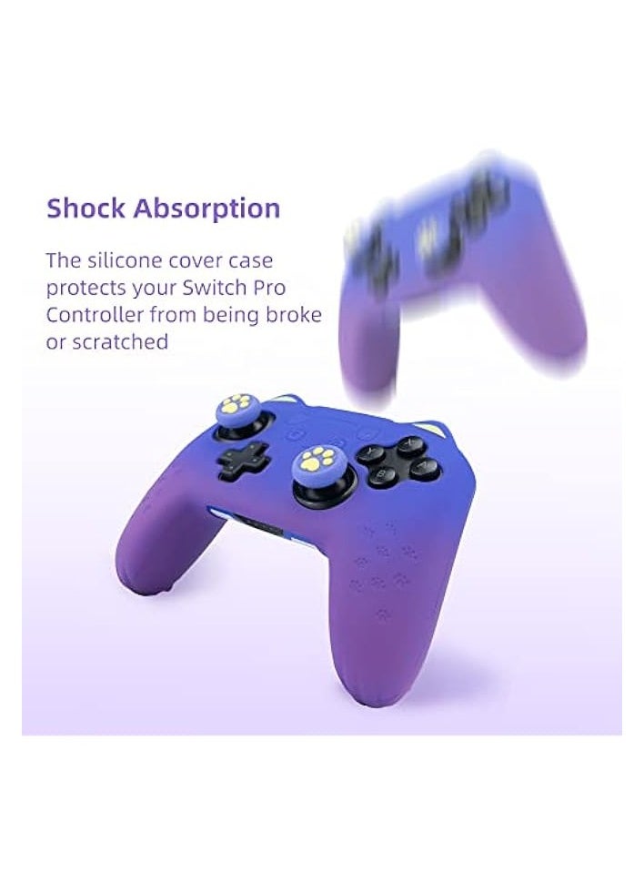 PROMASS - Pink Cat Paw Controller Skin Grips Set Compatible with Nintendo Switch Pro-Anti-Slip Silicone Protective Cover Case Joystick Caps for Switch Pro Wireless Controller (BluePurple) - Image 1