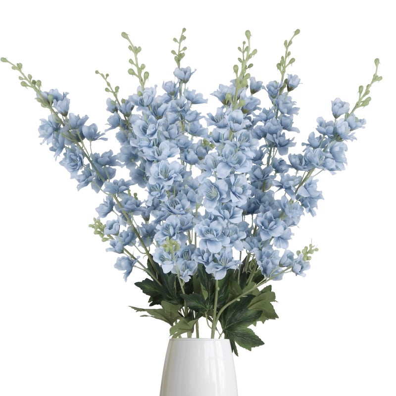 Fqueelvys 8PCS Dusty Blue Delphinium Artificial Flowers 33.5'' Faux Delphinium Stems Larkspur Silk Flowers for Wedding Table Centerpieces Home Garden Decor(Dusty Blue) - Image 1