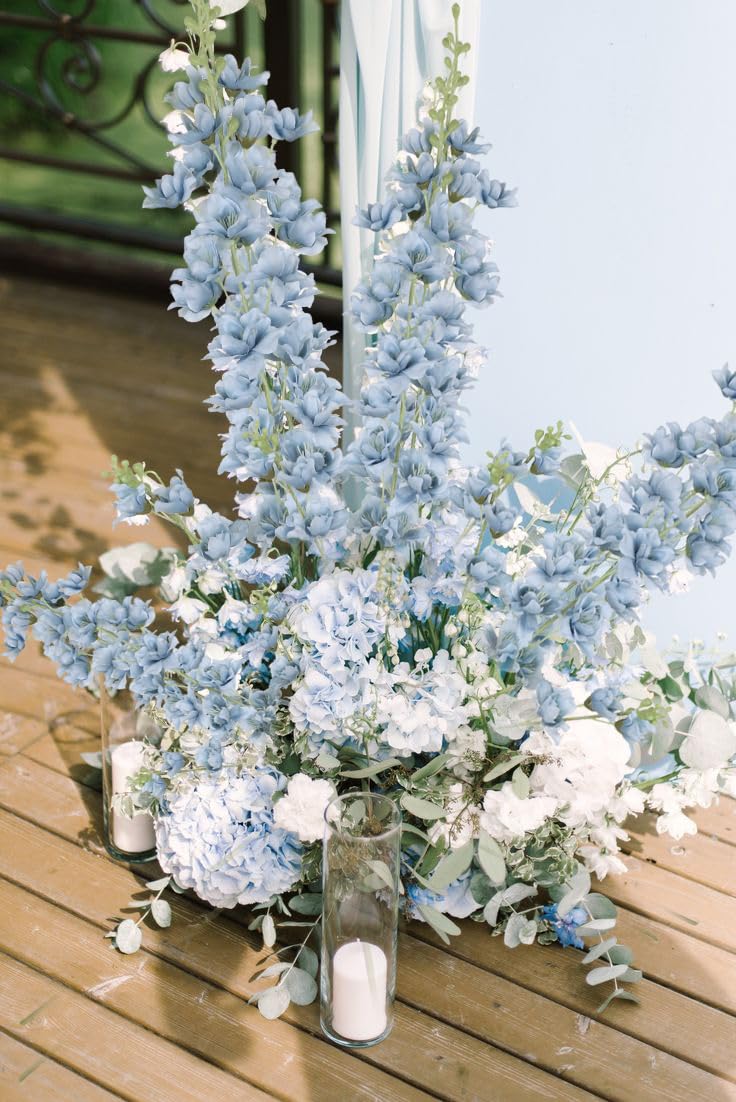 Fqueelvys 8PCS Dusty Blue Delphinium Artificial Flowers 33.5'' Faux Delphinium Stems Larkspur Silk Flowers for Wedding Table Centerpieces Home Garden Decor(Dusty Blue) - Image 4