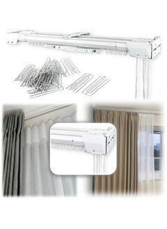 AL WADI FURNITURE Heavy Duty Ultra Corded Double Adjustable Extendable Traverse Curtain Rails Curtain Tracks with Curtain Hanging Pinch Pleat 4 Prongs Hooks, 150 – 300 cm, WHITE  - Image 1