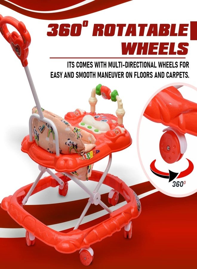 KIDBITKART 360 Baby Walker Kids Waker Activity Rattle Toys for Babies Cycle, Adjustable Height, Thick, Safe & Comfortable Seat, Rotatable Wheel, Music & Parent Handel Rod, for 6 to 20 Months (Red) - Image 3