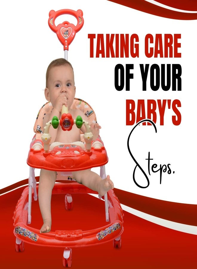 KIDBITKART 360 Baby Walker Kids Waker Activity Rattle Toys for Babies Cycle, Adjustable Height, Thick, Safe & Comfortable Seat, Rotatable Wheel, Music & Parent Handel Rod, for 6 to 20 Months (Red) - Image 2