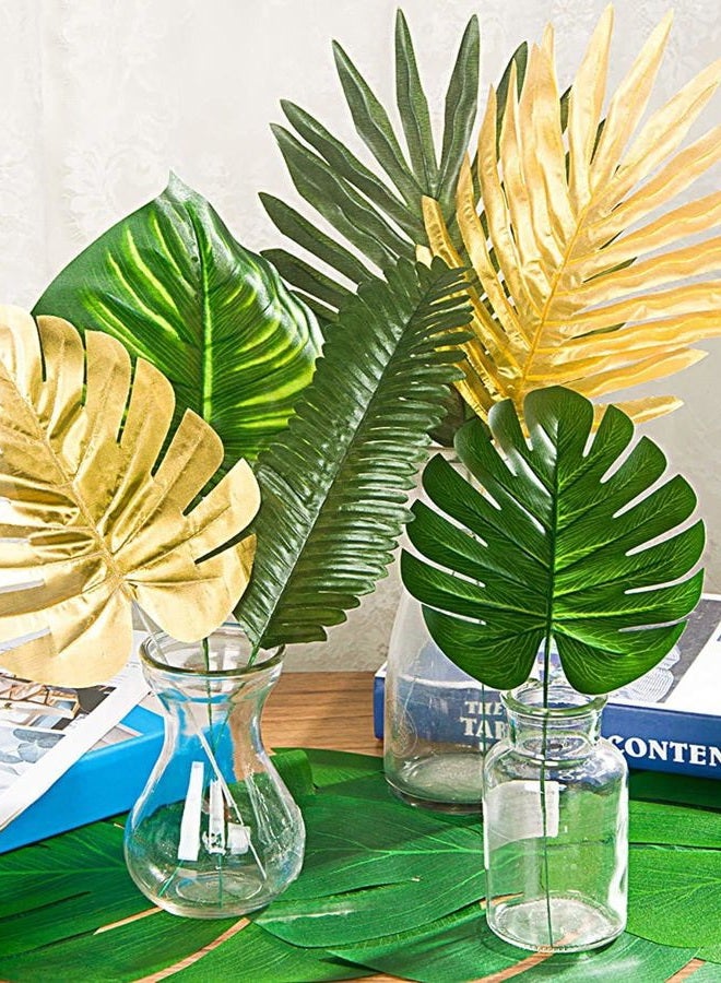 LOMIRO 78 Pieces 9 Kinds Artificial Tropical Leaf Jungle Leaves Golden Plant Safari Leaves Decorations for Hawaiian Party Decorations Beach Birthday Luau Party Decorations - Image 3