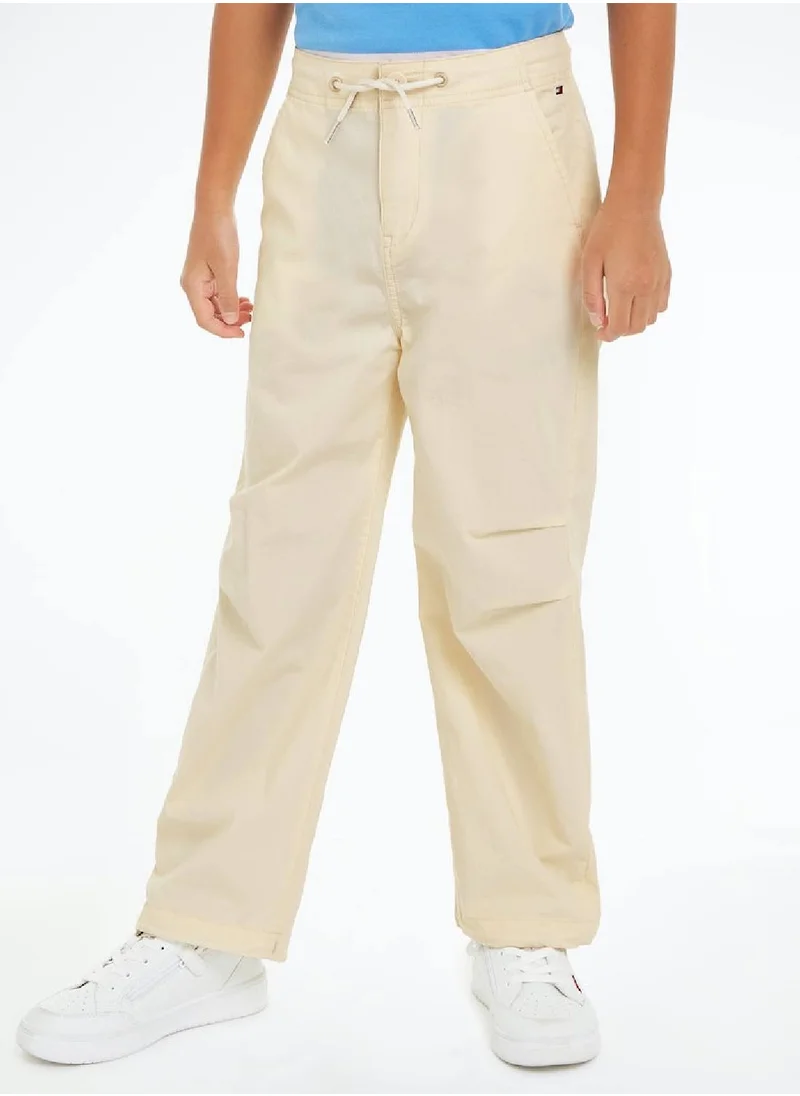 TOMMY HILFIGER Boys' Woven Wide Jogger Pants - Cotton, Beige