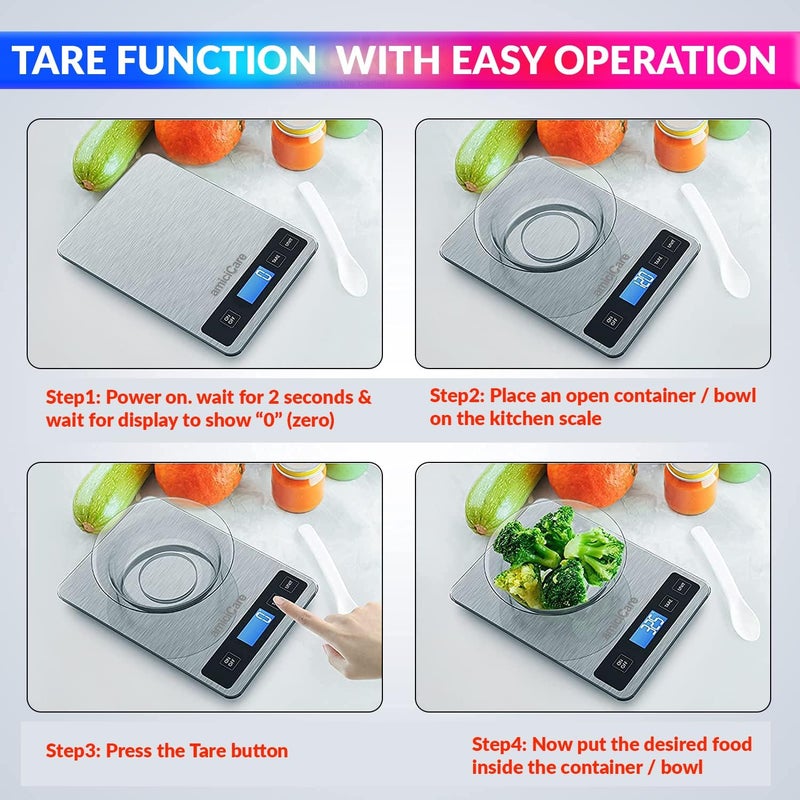 amiciCare Digital Food Nutrition Measurement Scale 5G15Kg 1G Precision Aifresh Mobile App Compatible For Monitoring Nutritional ValueBlack - Image 3