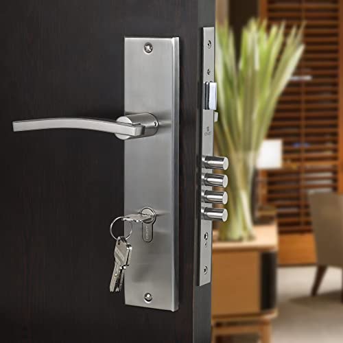 Crust Premium 10 Inch Cylindrical Plate Mortise Door Lock Handle Set/Mortise Lock with Brass Lock Body and One Side Key 60mm Brass Cylinder Set with 3 Brass Computer Keys (Ivy) - Image 1