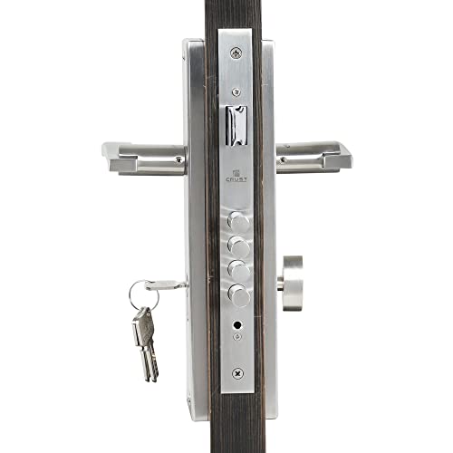 Crust Premium 10 Inch Cylindrical Plate Mortise Door Lock Handle Set/Mortise Lock with Brass Lock Body and One Side Key 60mm Brass Cylinder Set with 3 Brass Computer Keys (Ivy) - Image 4