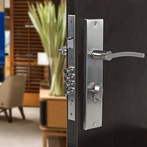 Crust Premium 10 Inch Cylindrical Plate Mortise Door Lock Handle Set/Mortise Lock with Brass Lock Body and One Side Key 60mm Brass Cylinder Set with 3 Brass Computer Keys (Ivy) - Image 2