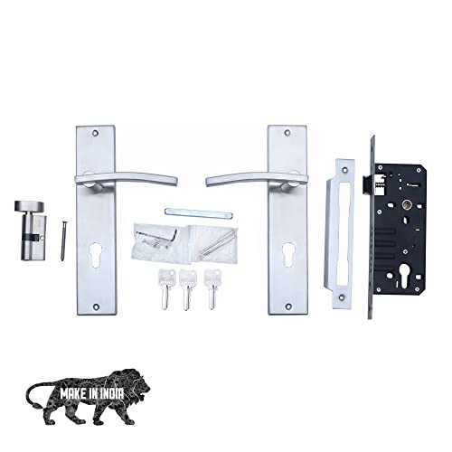 Crust Premium 10 Inch Cylindrical Plate Mortise Door Lock Handle Set/Mortise Lock with Brass Lock Body and One Side Key 60mm Brass Cylinder Set with 3 Brass Computer Keys (Ivy) - Image 5