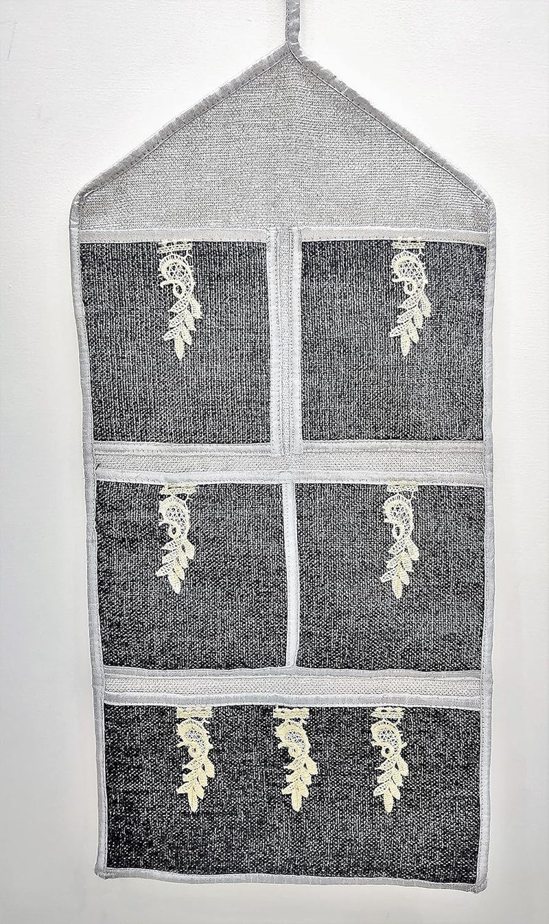 GROKI Jute & Cotton Multiuse Wall Hanging Storage 5 Pockets Organizer Letter Magazine Holder for Home Office - Black - Image 3