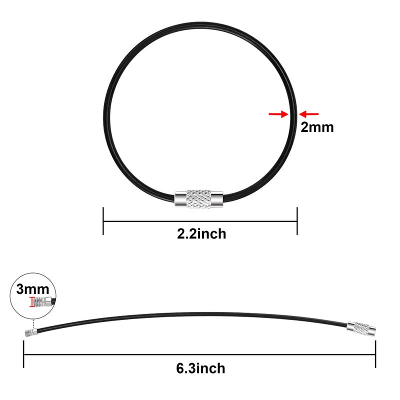 Bidponds 25 Pack Wire Keychain Cable 2mm 6.3 Inches Nylon Coated Stainless Steel Screw Lock Key Ring Loop for Hanging Luggage Tags or ID Tags,Black - Image 2
