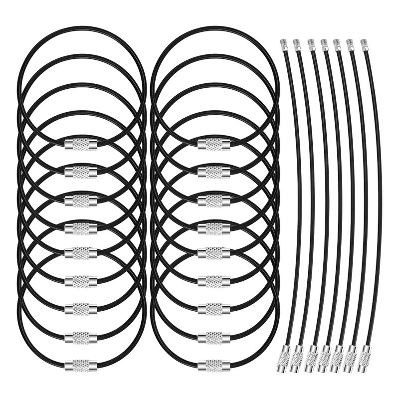 Bidponds 25 Pack Wire Keychain Cable 2mm 6.3 Inches Nylon Coated Stainless Steel Screw Lock Key Ring Loop for Hanging Luggage Tags or ID Tags,Black - Image 1