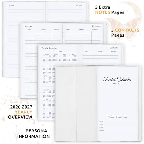 Zuozee Pocket Calendar 2026-2027, Moon Phrase Purse Planner - 3.7" x 6.7" - Runs from January 2026 Until December 2027, 2026 Monthly Pocket Calendar with PVC Cover for Office - Image 2